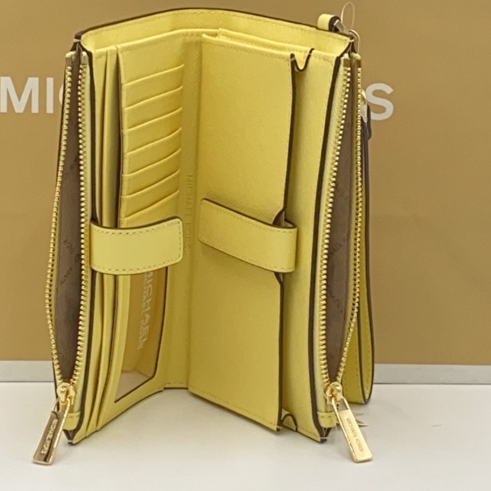 MICHAEL KORS LARGE DOUBLE ZIP WRISTLET WALLET BUTTERCUP COLOR - Picture 9 of 16